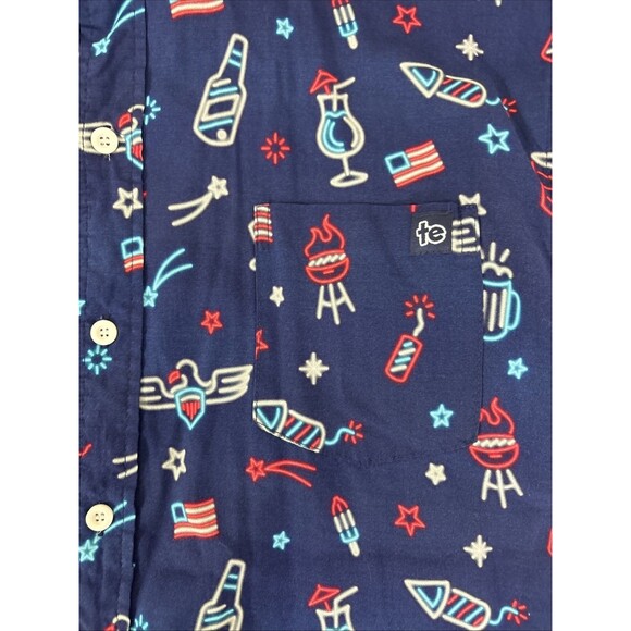 Tipsy Elves Shirt XL Blue Bomb Pop Fireworks Grill Button Up Short Sleeve Mens - Picture 4 of 7